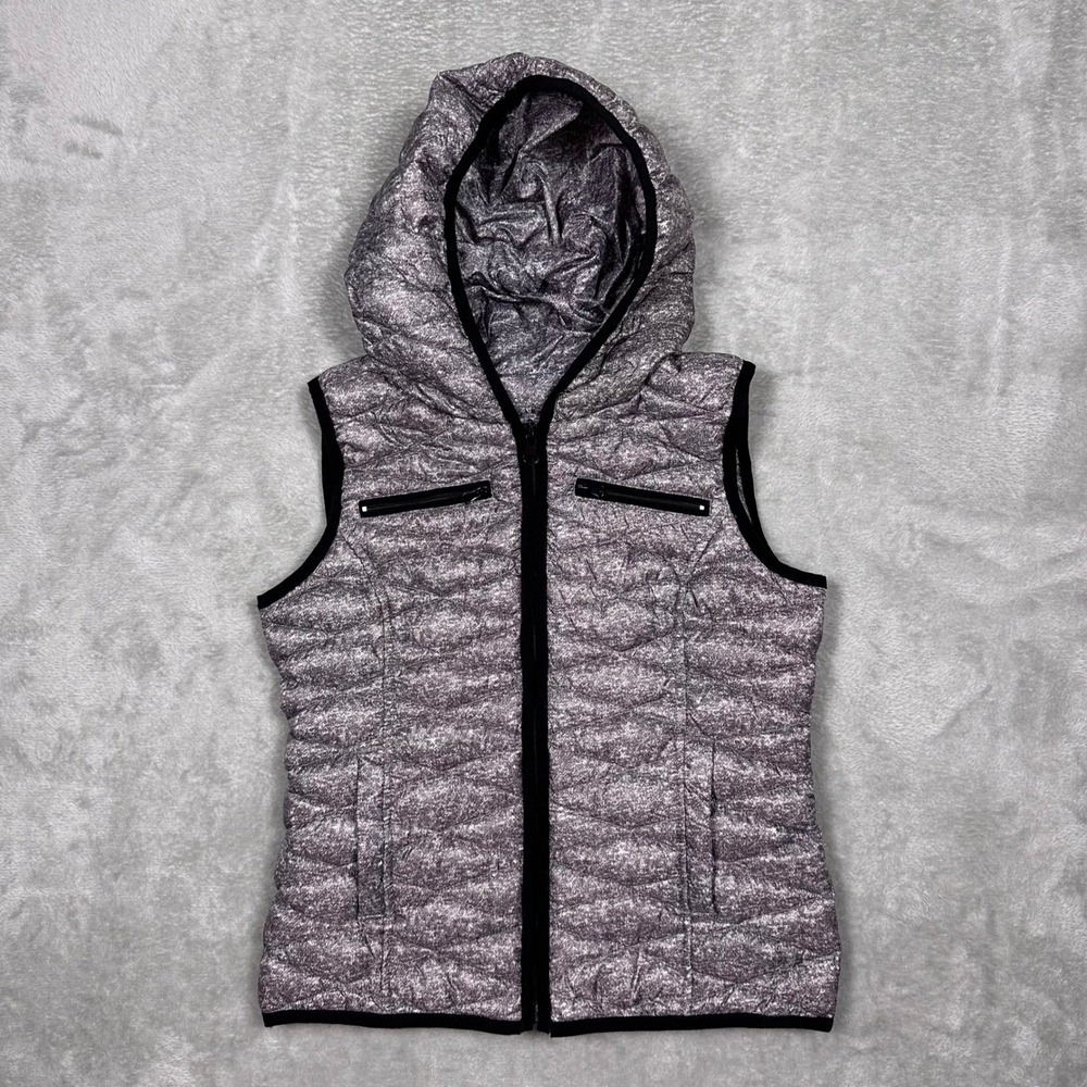 Sugarfly‎ Puffer Vest  Kids L Gray Y2K Quilted Down Hooded Zip Up Outdoor Comfy